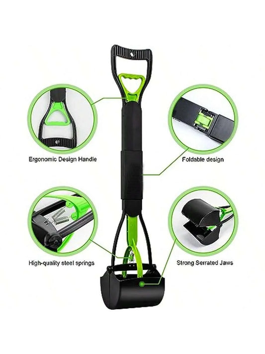 Dog Pooper Scooper Pet Long Handle Jaw Poop Scoop Picker Excrement Collector Clean Tools Outdoor Foldable Animal Feces Cleaner